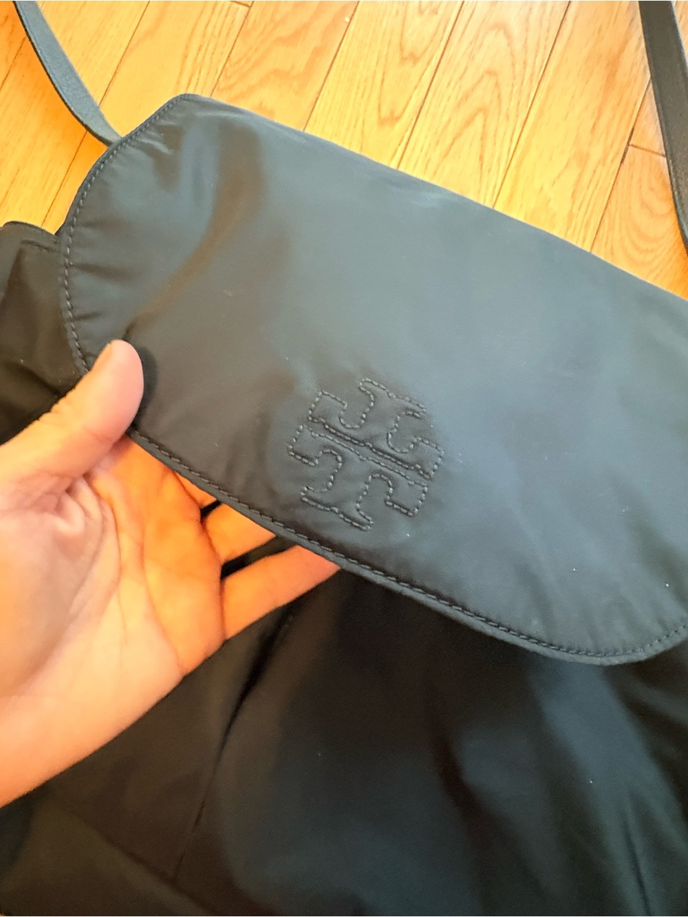 Tory Burch Black Nylon Logo Flap Crossbody